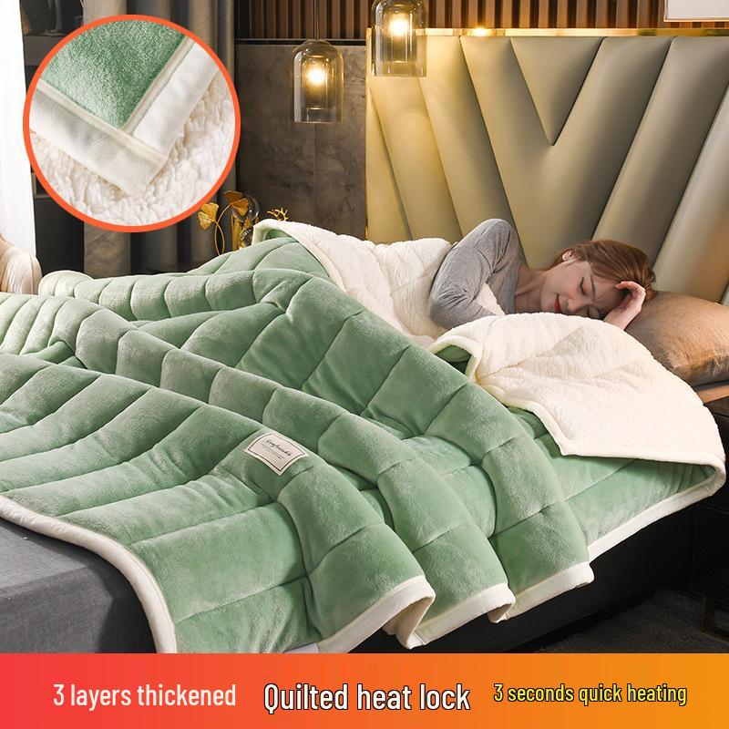 Thick Three-Layer Quilted Milk Velvet Lambswool Flannel Blanket for Autumn and Winter Warmth
