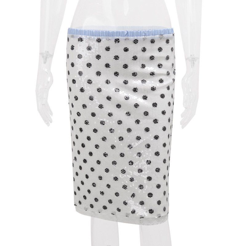 European and American Style Women s Clothing 2025 Summer New Fashion Retro Polka Dot Print Low-Waist Slim Fit Versatile Skirt White S