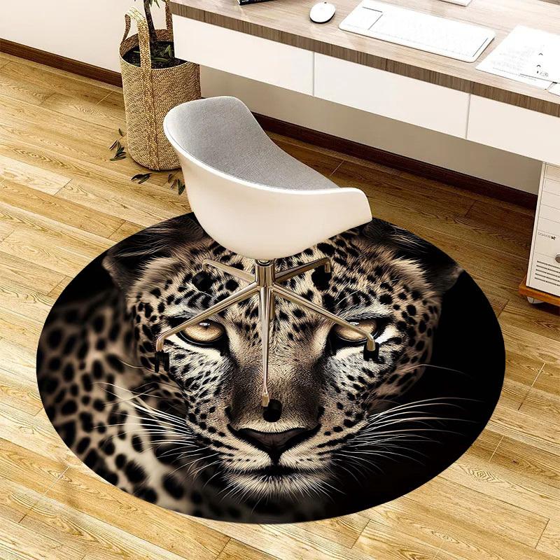 1 Stück Leopardenmuster Rutschfester Runder Teppich für Boden, Büro, Familie, Schlafzimmer, Großer Teppich für Innenbereiche, Langlebiges Polyester-L0351