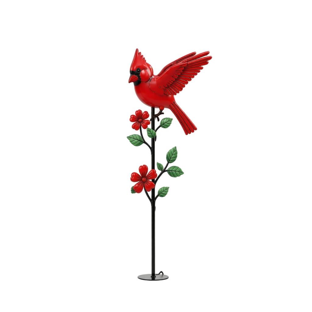 Wrought Red Bird Garden Stake - Rustic Outdoor Yard Decoration for and Patio