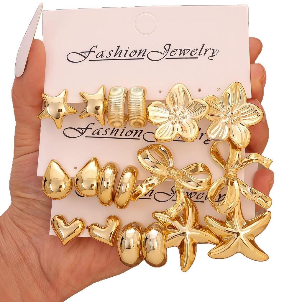 Elegant Gold Earring Set: Fashionable European and American Style for Women