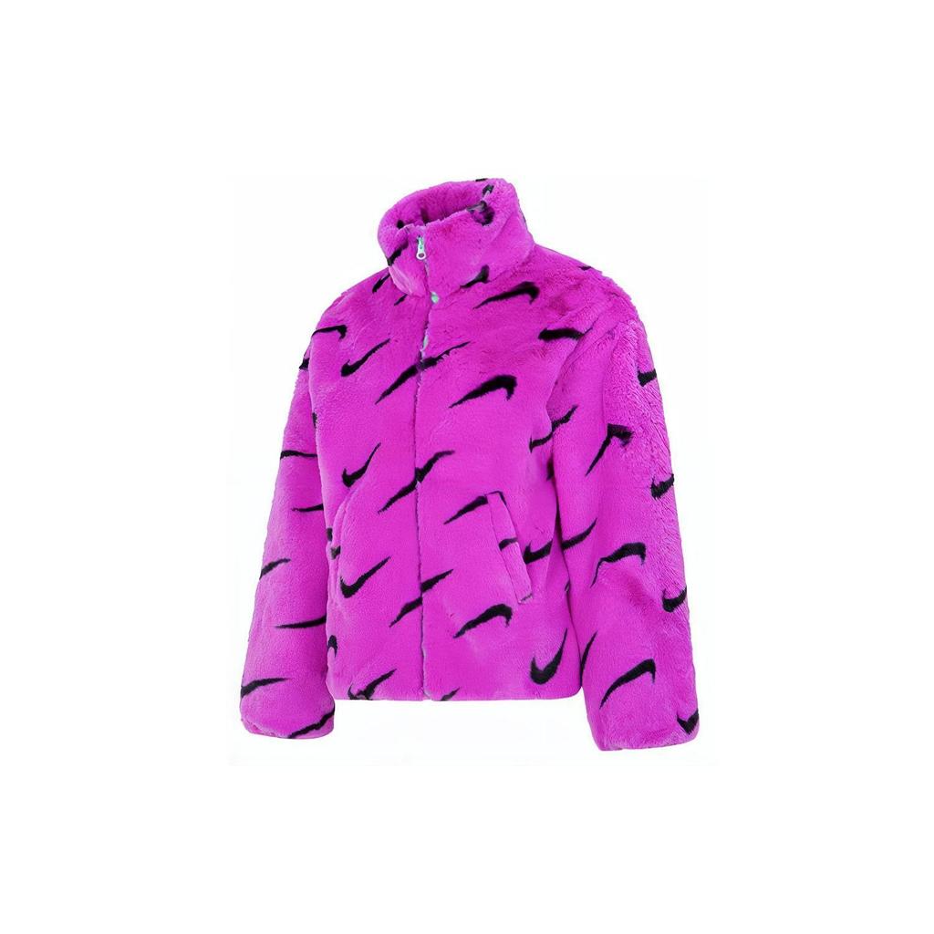Nike Giacca Nswfx con Pelliccia Aop Stampa Logo Collo Alto Finta Pelliccia Calda Cotone Cappotto Giacca Donna Viola Scuro DQ6843-551
