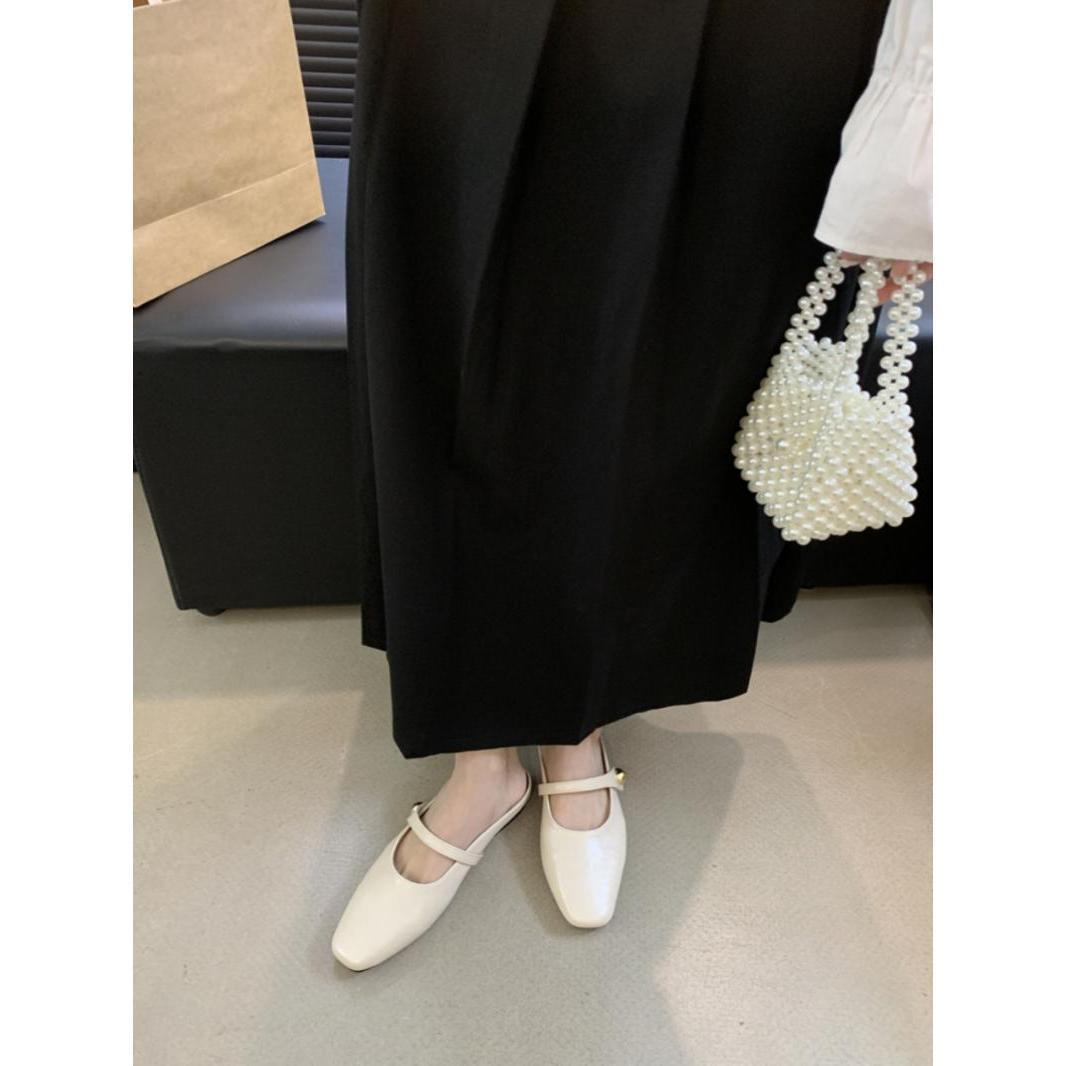 

2024 новые плоские французские туфли-мешки Мэри Джейн с головкой-мешком, женская новая верхняя одежда, темперамент, квадратная головка, полуподдержка, одинарные туфли 39