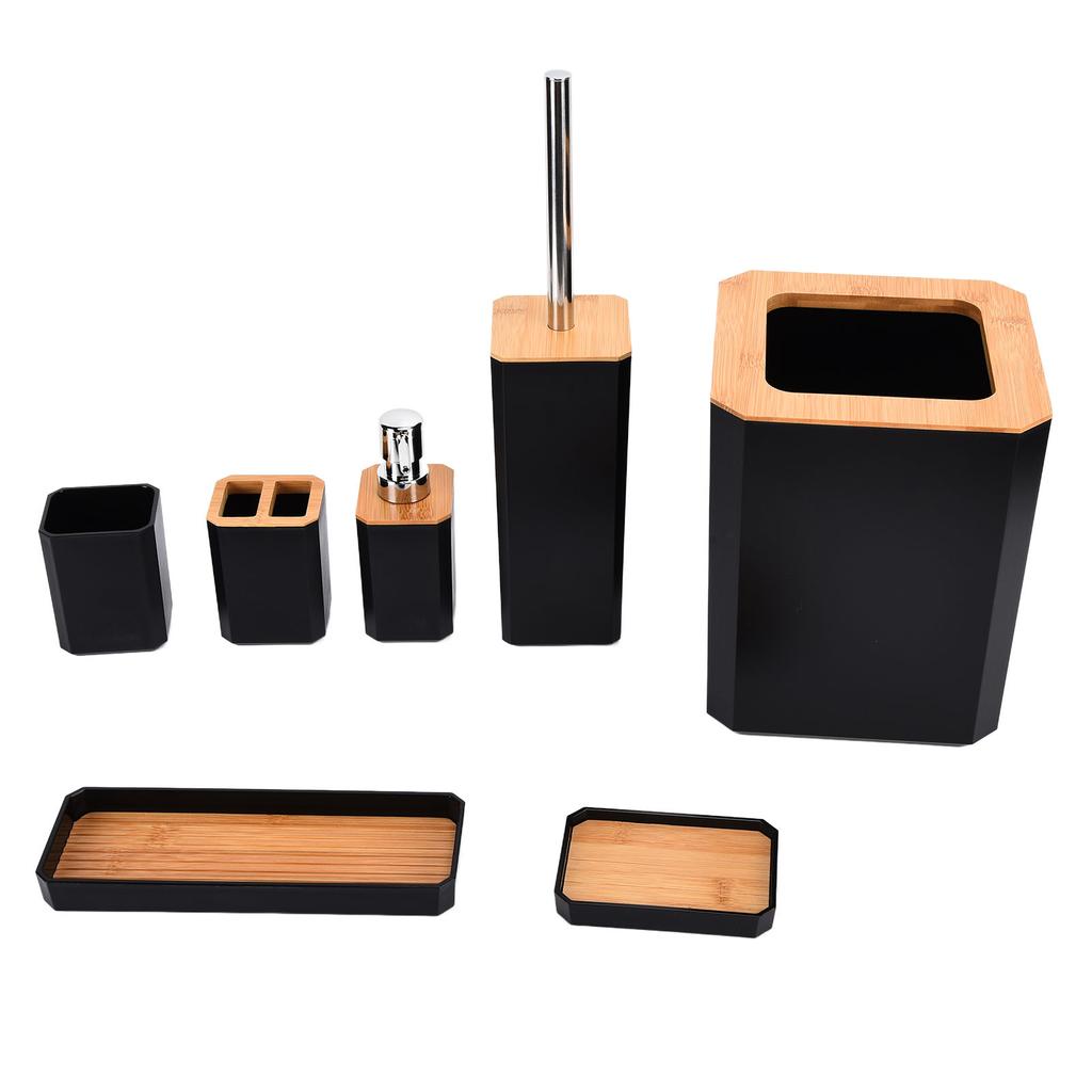 Bamboo Bathroom Accessories Set 7Pcs Soap Box Toothbrush Holder Kit for Home HotelGrey