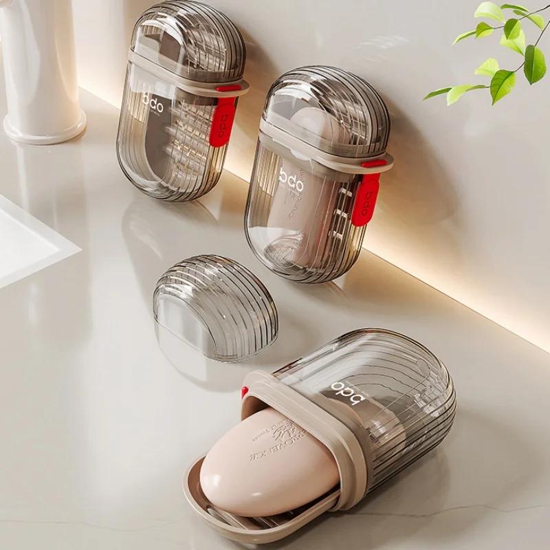 Portable Soap Dishes Double-Layer Drainage Soap Box with Lid Sealed & Leakproof Travel Soap Dish Storage Soap Container