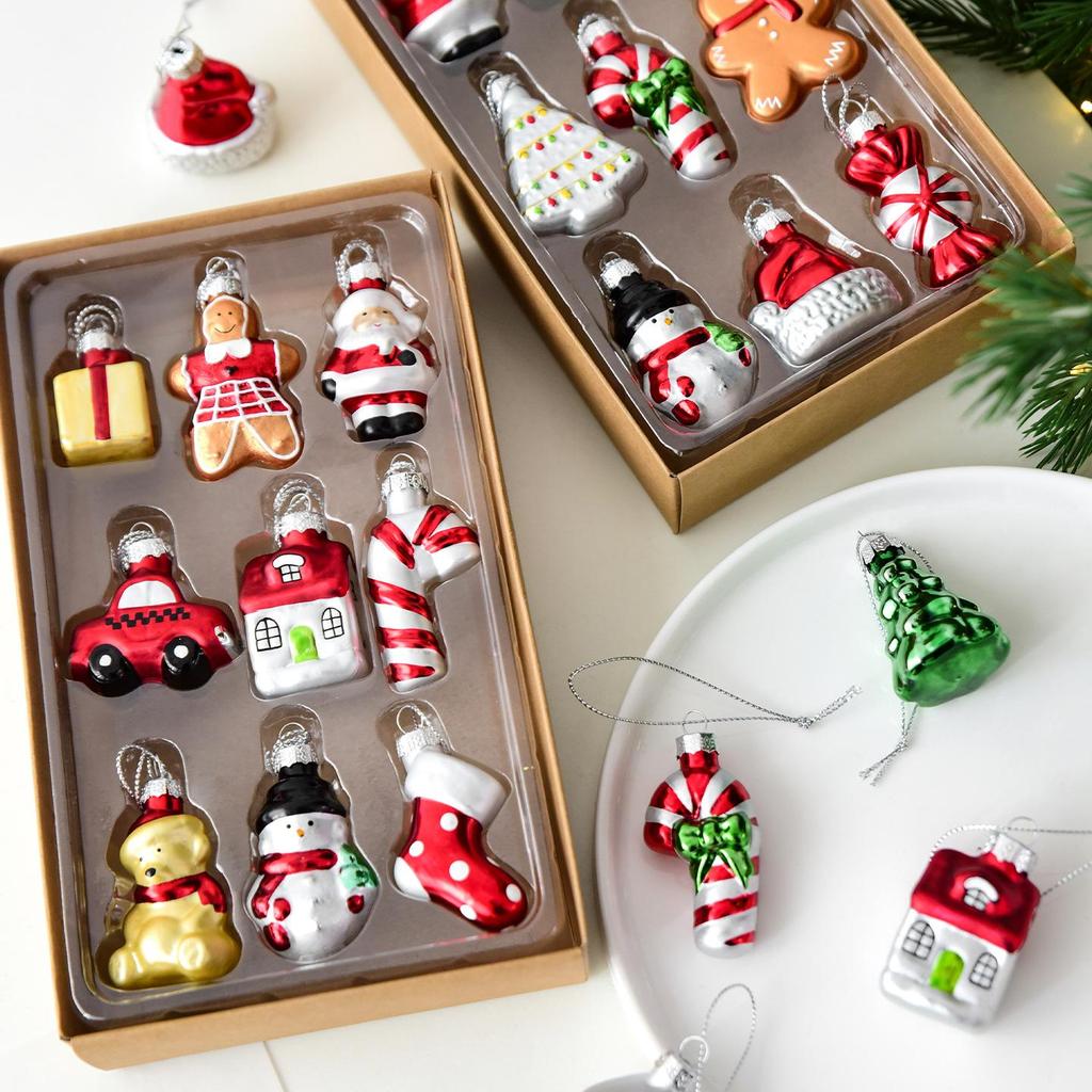 Christmas Decorations Creative Painted Glass Ornaments - Santa, Snowman & Christmas Tree Hanging Charms