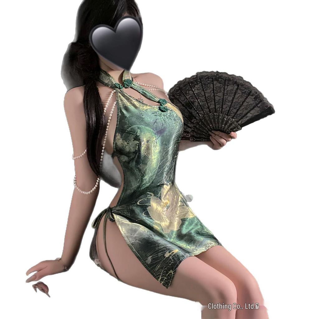 Ruo Lan Chinese-Style Pearl Backless Qipao Lingerie with Slit