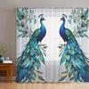2Pcs Polyester Blue Peacock Floating Printing Window Curtains Birthday Party Decoration Backdrop Drapes for Living Room