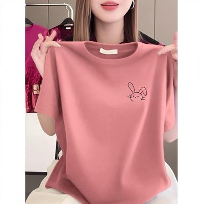 Women's Clearance: High-Grade Printed Round Neck Short-Sleeve Loose Plus Size Casual Top