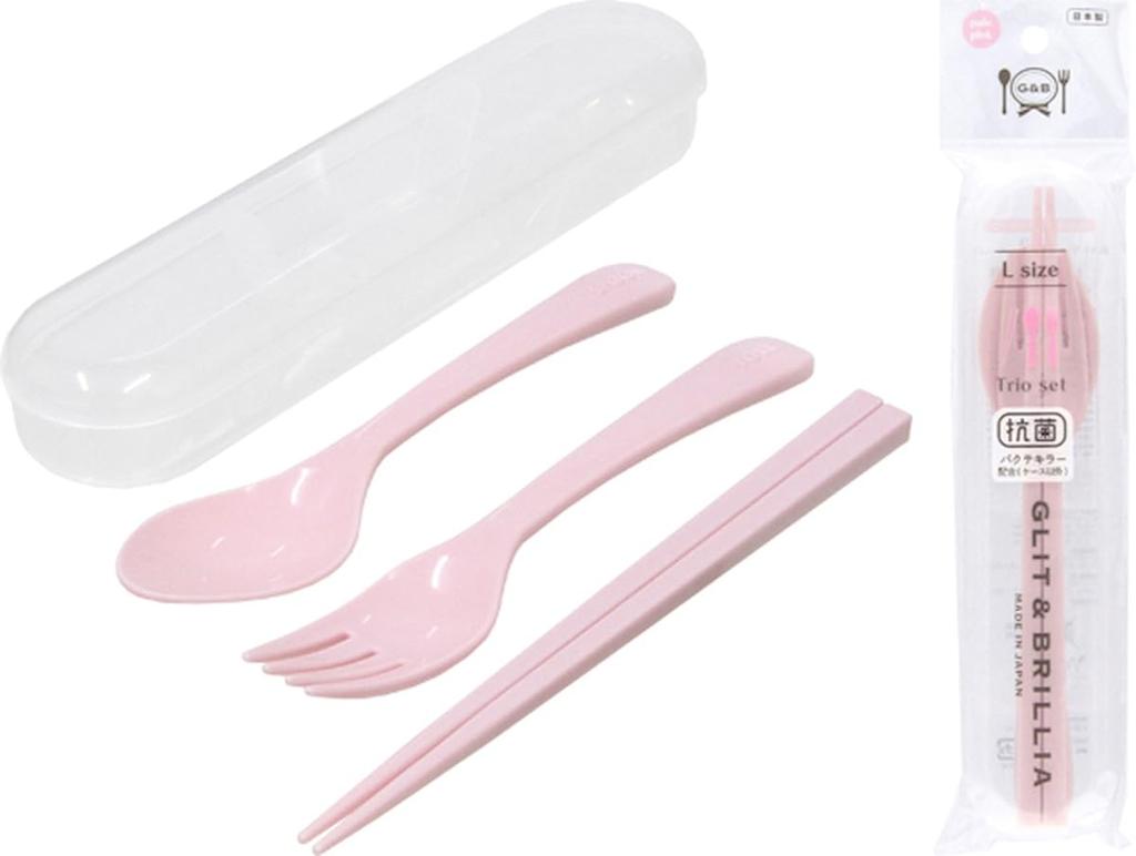 Made in Japan Cutlery Set with Bactekiller Antibacterial Perfect for Outdoor School and Nursing Care [Chopsticks, Spoon, Fork] G&B 3-Piece Agent,