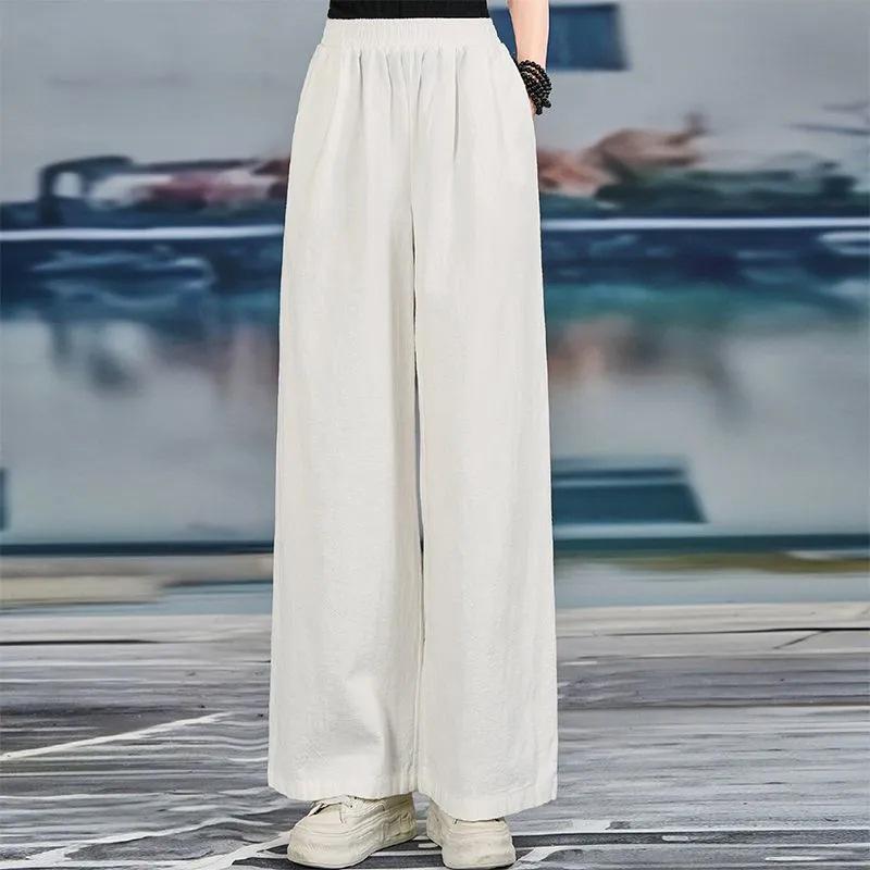 Women's Spring/Summer High-Waisted Wide-Leg Cotton Linen Pants