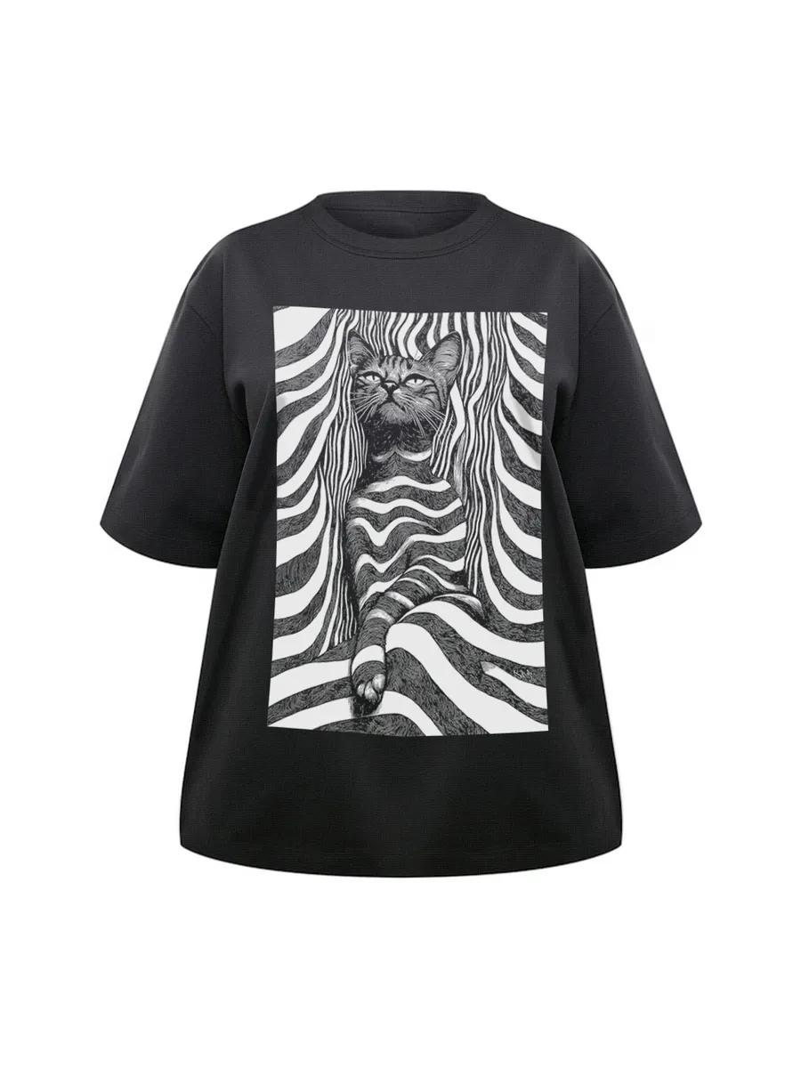 Black Y2K oversized T-shirt with cat print XL
