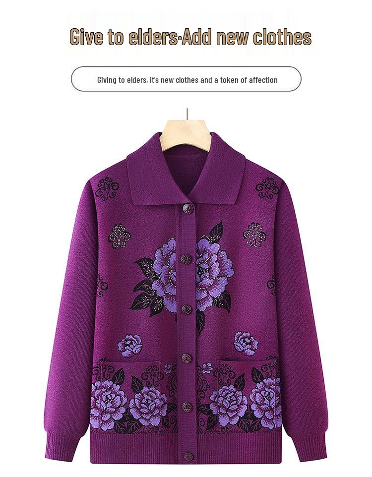Cardigan lavorato a maglia primaverile-autunnale della nonna per donne di mezza età e anziane