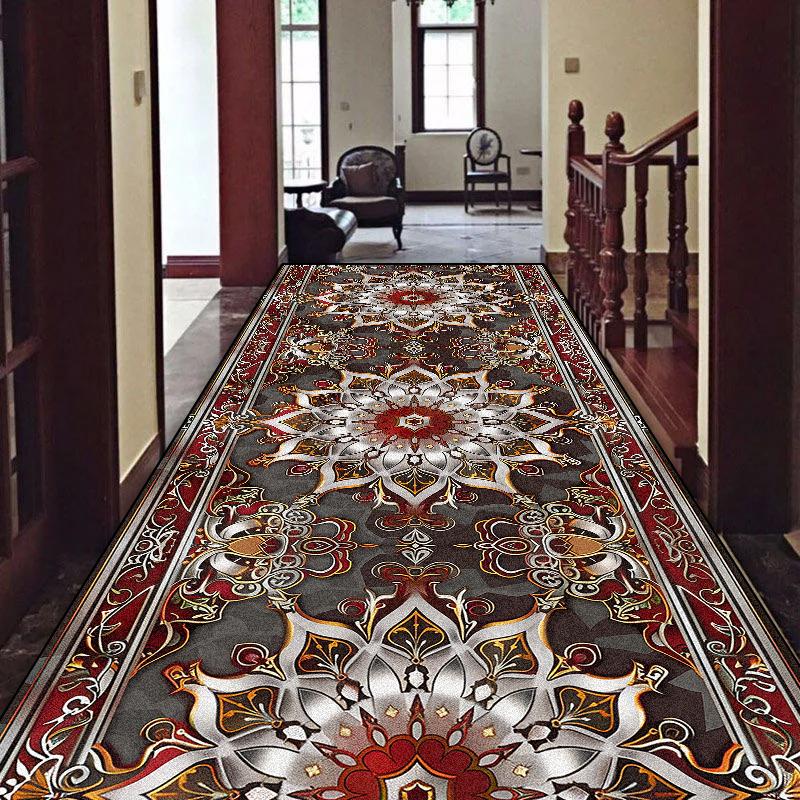 European Luxury Long Corridor Carpet Non-slip Stairway Hallway Decoration Runner Rug Customizable Aisle Kitchen Mat Washable