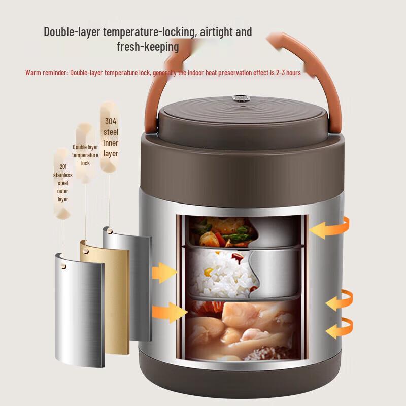 Meichu 1.4L 304 Stainless Steel Double-Layer Insulated Lunch Box