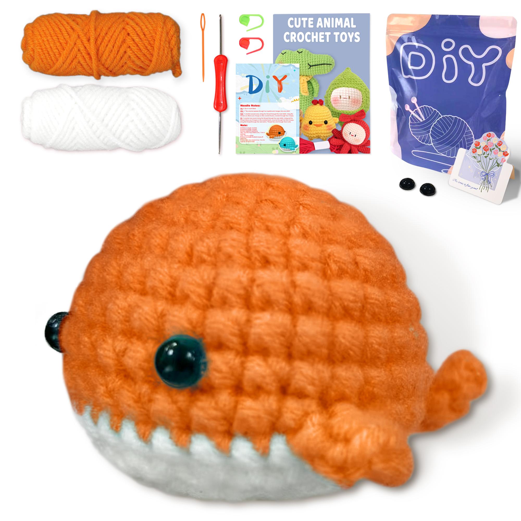 

1set Mini Whale Family Crochet Kit for Beginners- Crochet White Pink Blue Orange Easy Learn to Starter Amigurumi Knitting Kit небесно-голубой