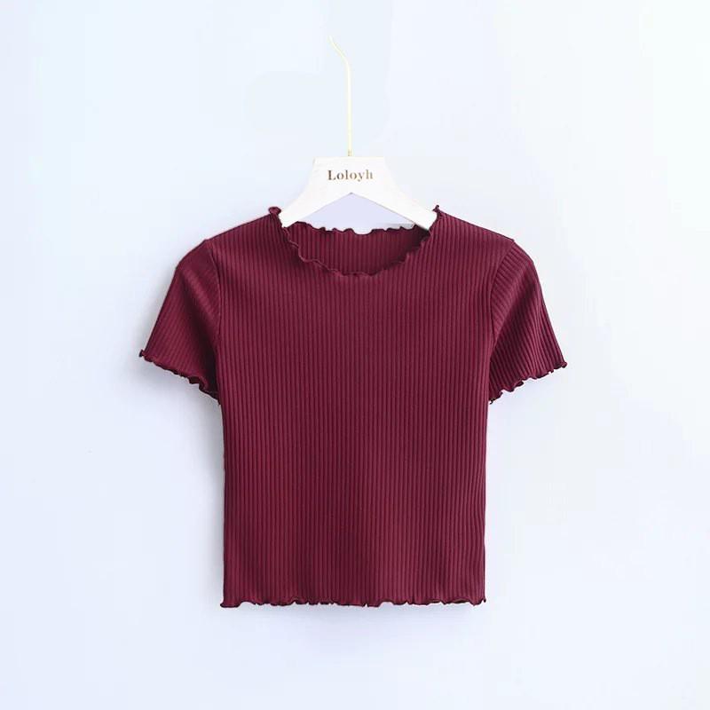 Women's Slim Fit Ice Silk Ruffled Crop Top