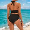 Women's New Solid Color Pit Strip Lace Up Sexy Bikini Two Piece Swimsuit
