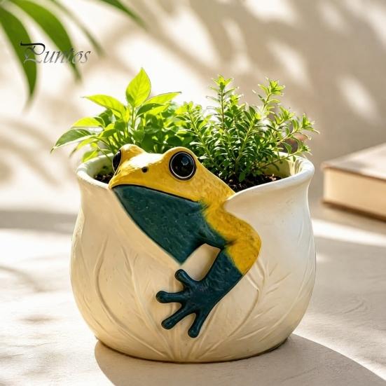Versatile Gardening Gift for Women 3D Frog Planter, Cute Animal Plant Pot with Leaf Vein Weather Resistant Planter Outdoor Garden Textures, Decorative