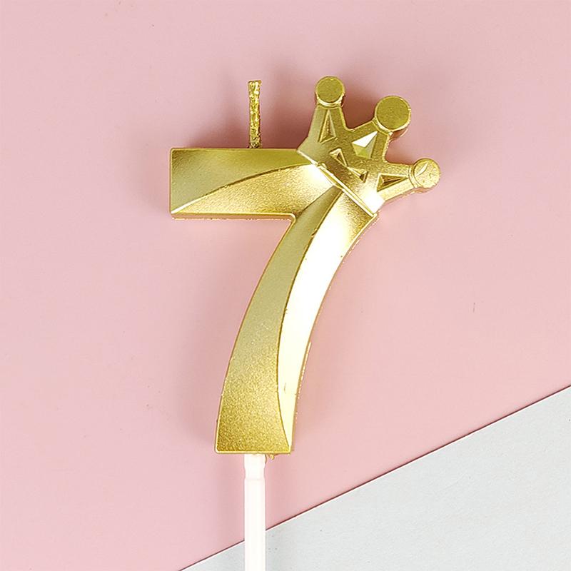 1 Pc Gold Crown Digital Candle Number Birthday Cake Candle Kids Birthday Party Wedding Cake Candle 0-9 Number Candle