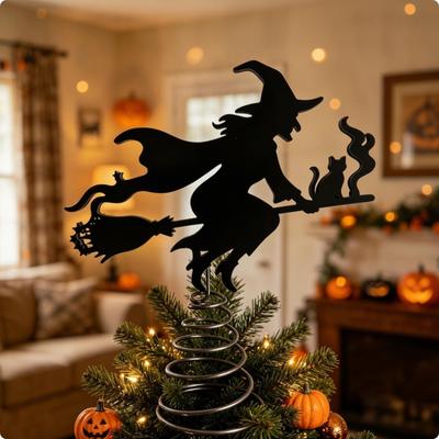 Enigmatic Witch Tree Finial | Gothic Silhouette Design, Halloween