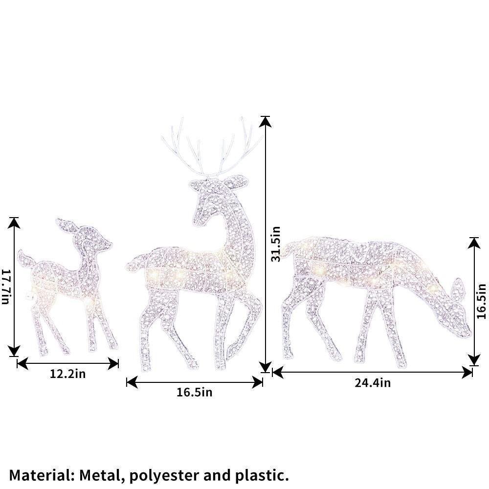 Christmas Deer Family of 3pcs Outdoor Metal Luminous Ornaments A Set (family of 3) with Lights