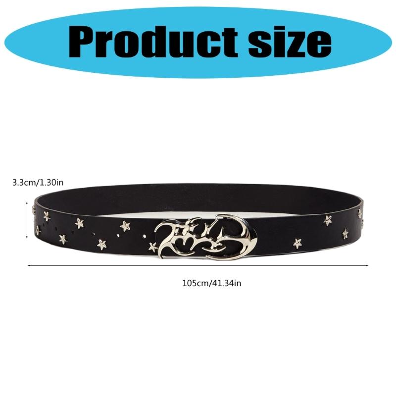 Classical Black Waistband Adjustable Belt With Star Rivets Studded For Women Daily Wear And Outdoor Activity