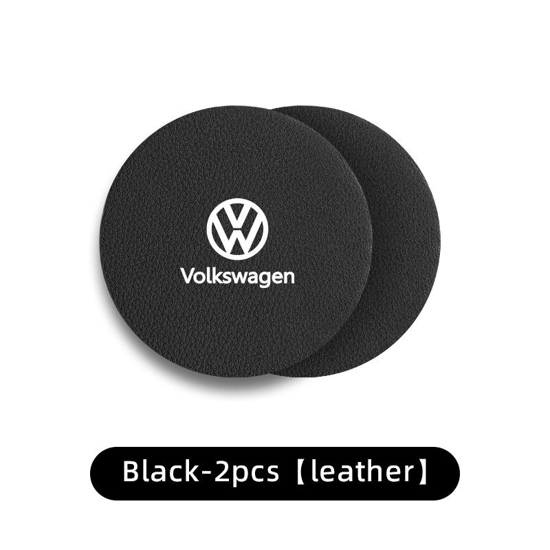2pcs Car Leather Water Coaster Anti-slip Mats Bottle Cup Holder For Volkswagen VW Tiguan CC Jetta Polo Golf Passat T-ROC Touareg zf9
