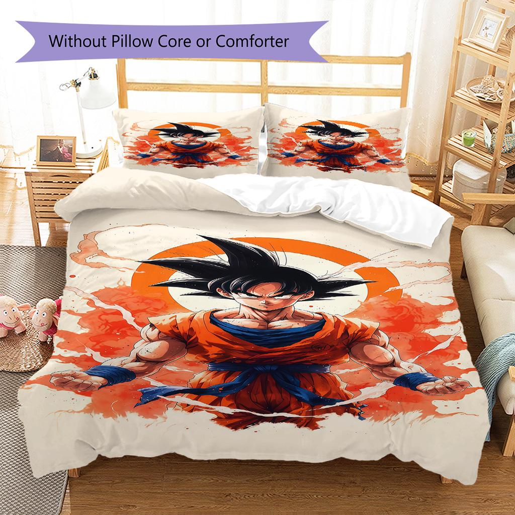 Son Goku Muster Bettwäsche, Steppbett Set Bettbezug Kissenbezug Zuhause Geburtstagsgeschenk (1 Bettbezug + 2 Kissenbezüge, ohne Füllung)