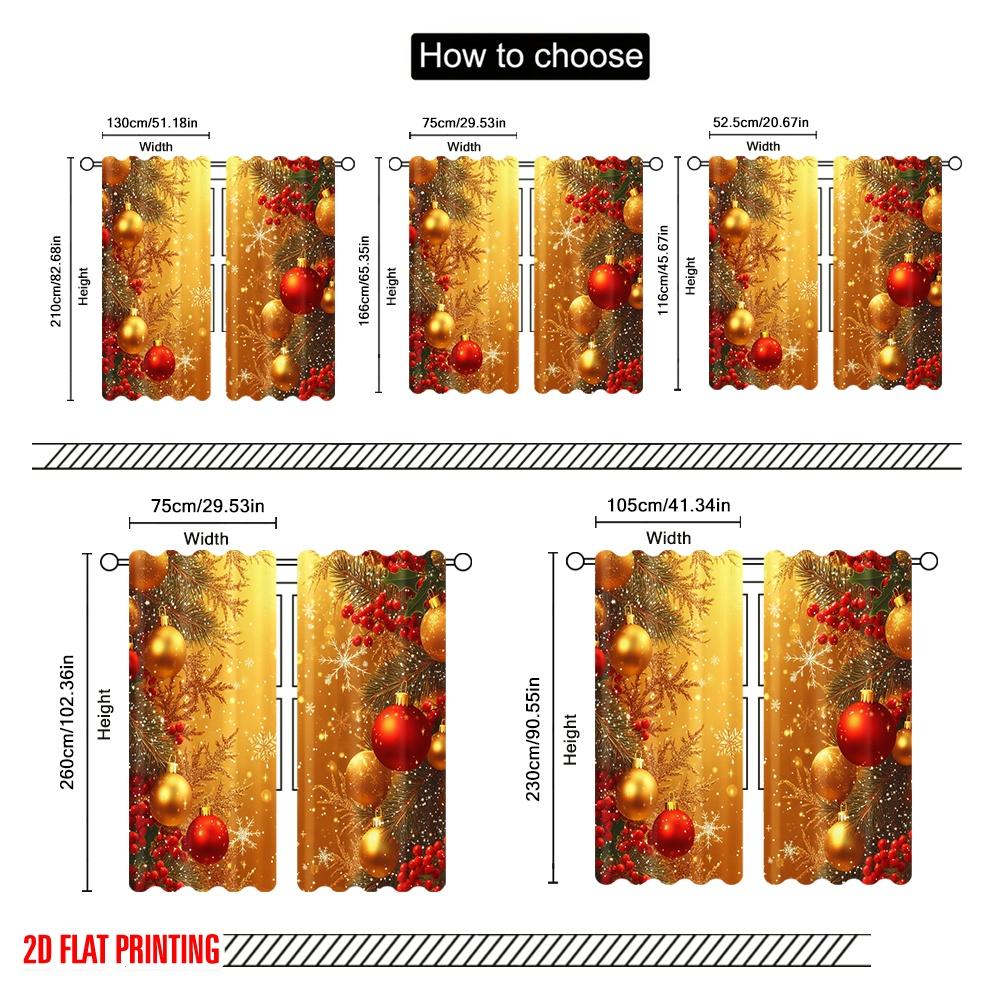 2pcs,2D plane printing Creative Curtains Christmas Tree Ornaments Festive Snowflakes Versatile Polyester Fabric (without rod)