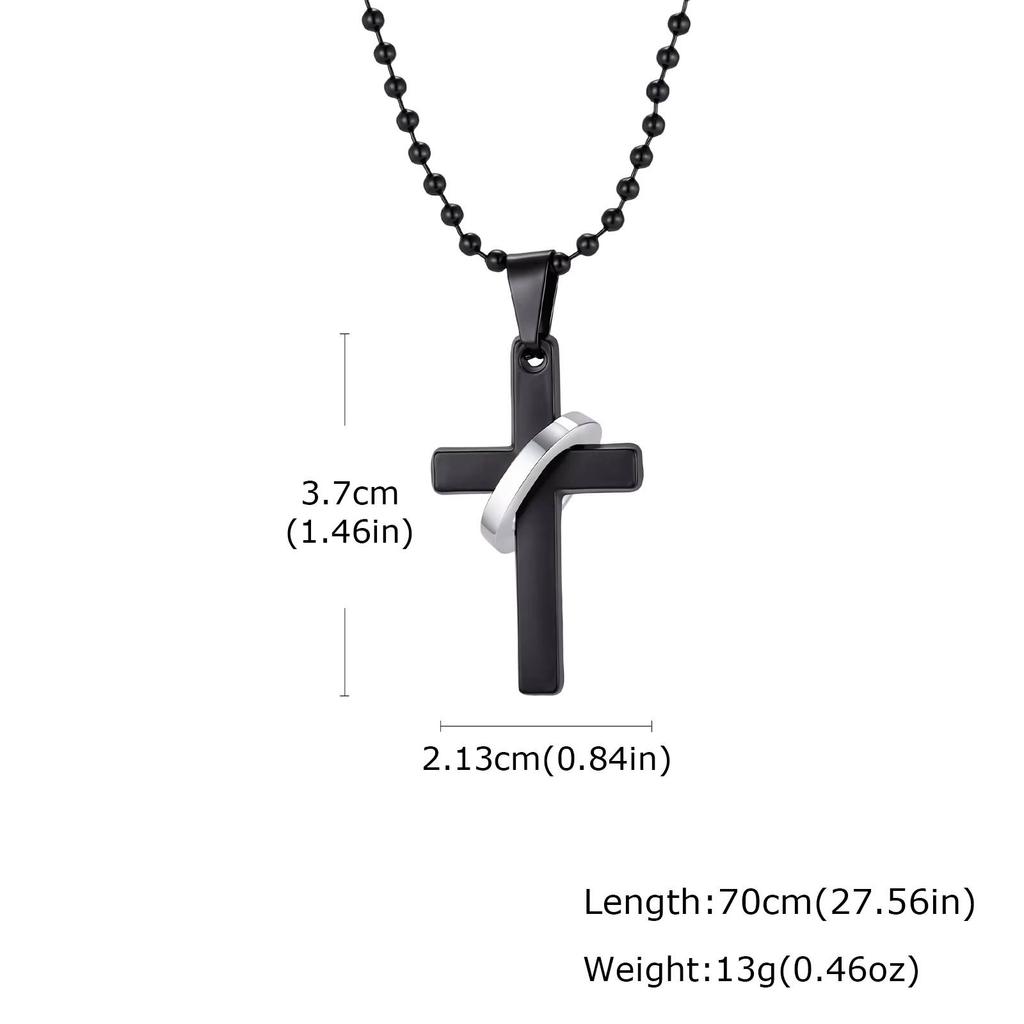 Xiaomi Vnox Geometric Cross Circle Pendant Necklaces for Men, Stainless Steel Black Silver Color, Layering Necklace for Goth Faith Gift