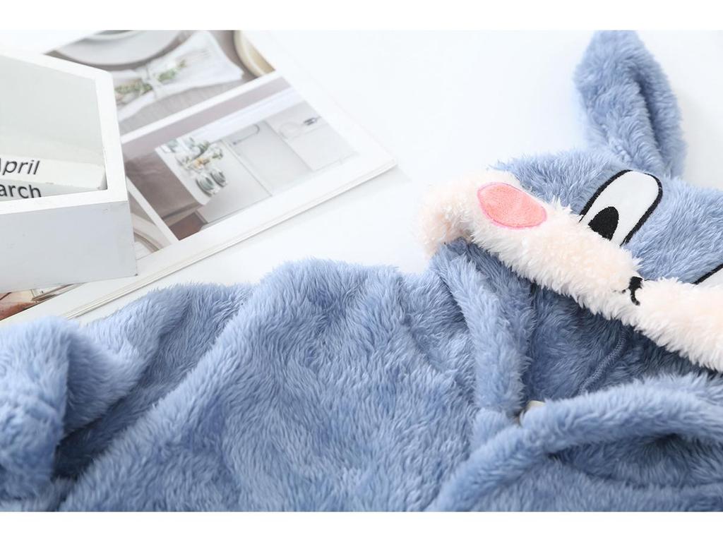 Children's Plush Cartoon Bathrobe - Boys' & Girls' Double-Sided Fleece Pajamas for Autumn/Winter