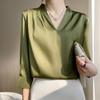 Silk Shirt for Women Spring and Summer Shirt V-neck Simple Nine Points Sleeve Temperament Versatile French Top