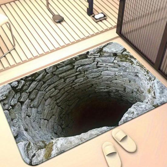 3D Depth Floor Mat Diatomaceous Earth Absorbent Bottomless Pit Bath Mat Non-Slip Optical Illusion Rug for Bathroom Bedroom Living Room Decor