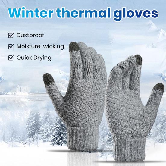 1 Pair Women Men Autumn Winter Knitting Gloves Solid Color Thickened Ribbed Cuffs Ridding Gloves Touch Screen Windproof Gloves