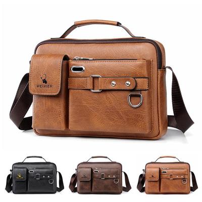 Bolsa mensageiro masculina de couro, bolsa crossbody à prova d'água, bolsa de ombro multifuncional, bolsa de viagem, trabalho, negócios, alça ajustável