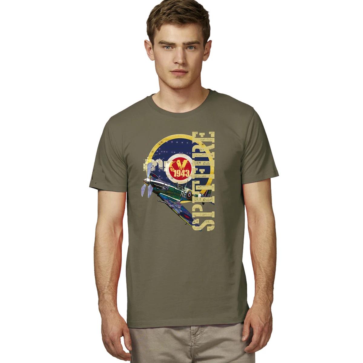 WWII RAF Supermarine Spitfire Mk V Fighter Aircraft T Shirt. New 100% Cotton Short Sleeve O-Neck T-shirt Casual Mens Top - Me... S разноцветный