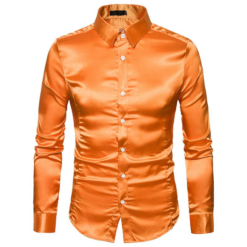 Men's European-Size Shiny Long Sleeve Turn-Down Collar Casual Fashion Shirt - Autumn 17 Collection
