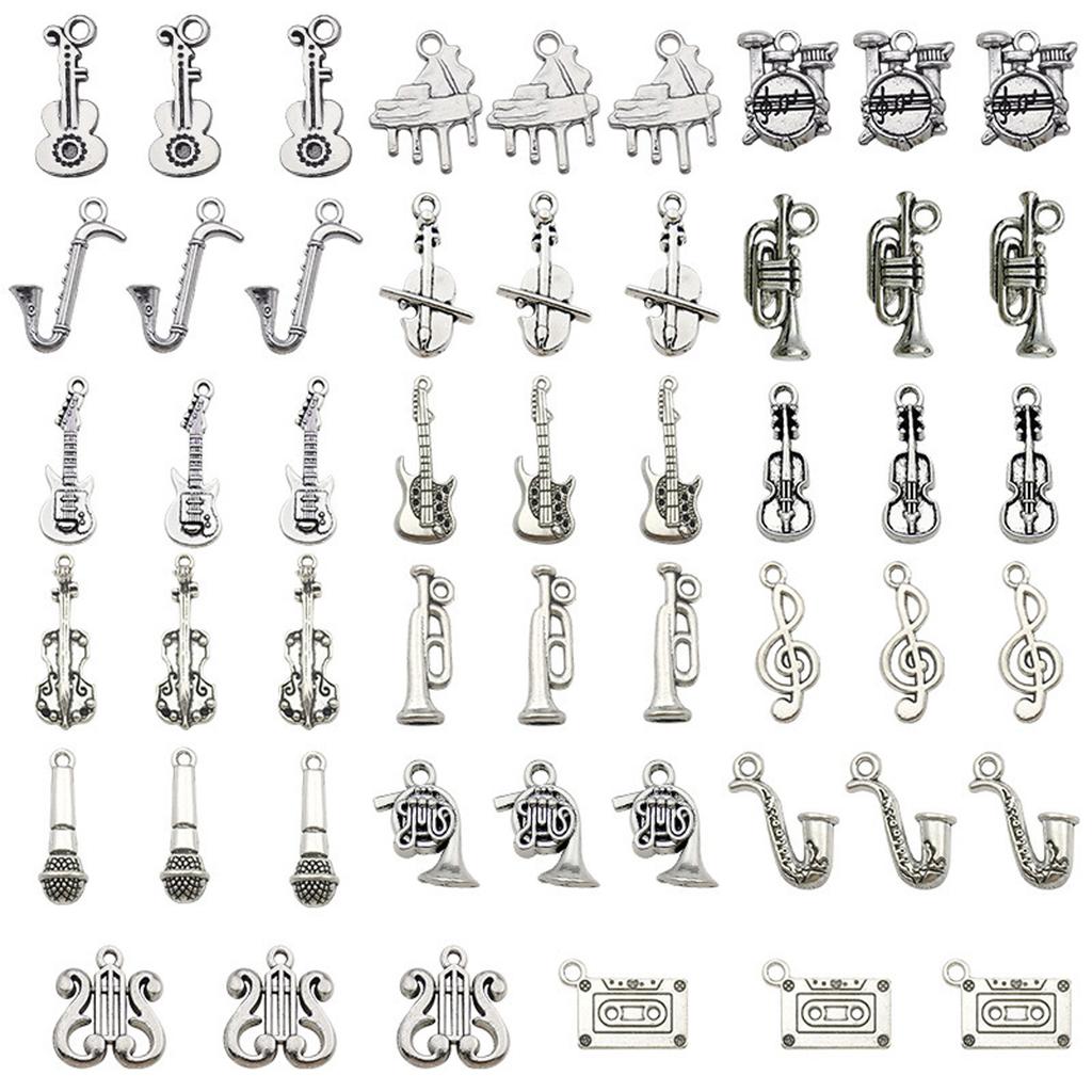 51 Pcs/Set Musical Instrument Pendant Retro Violin Pendant Music Charm Handmade Jewellery Accessories for Music Lovers