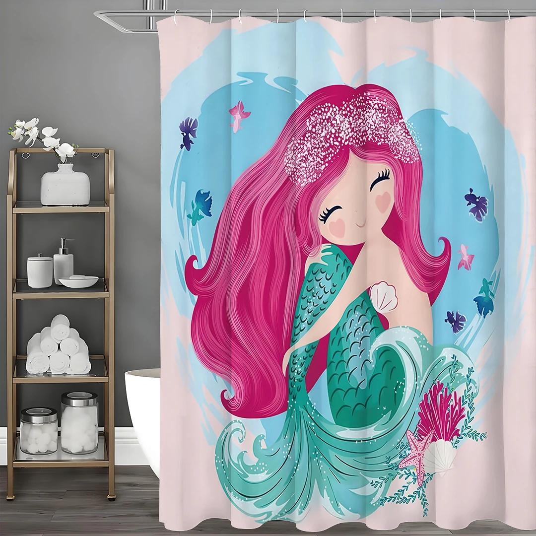 

Little Mermaid Shower Curtain, Bathroom Decorative Shower Curtain, Waterproof Shower Curtain With Hooks W60H190(CM)-1 Pcs