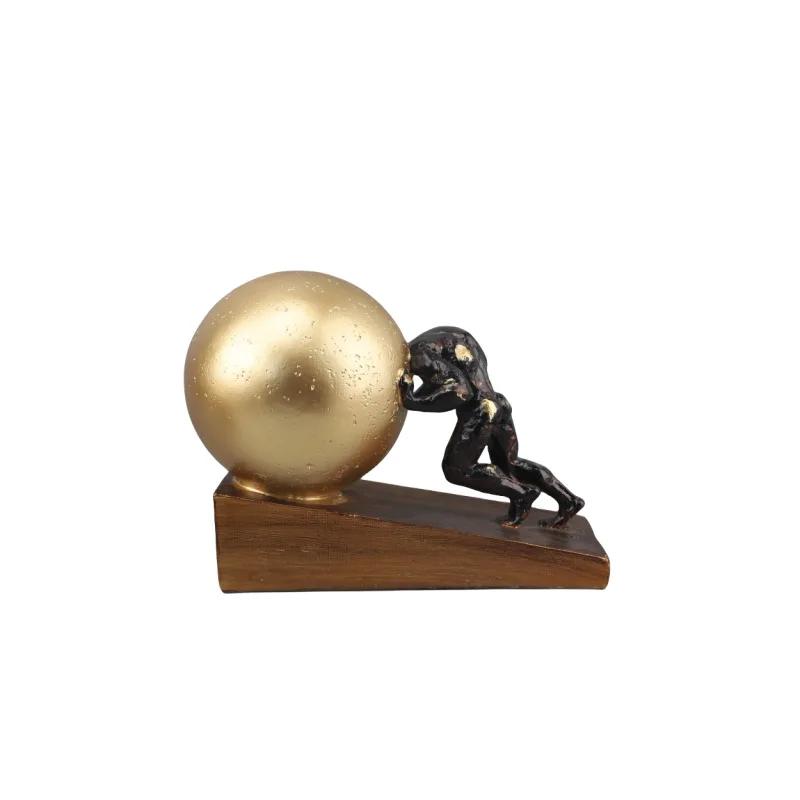 Retro Gold Abstract Artistic Gymnastics Weightlifting Ball, Figure Sculpture, Resin Crafts, Desktop Decorative Ornaments
