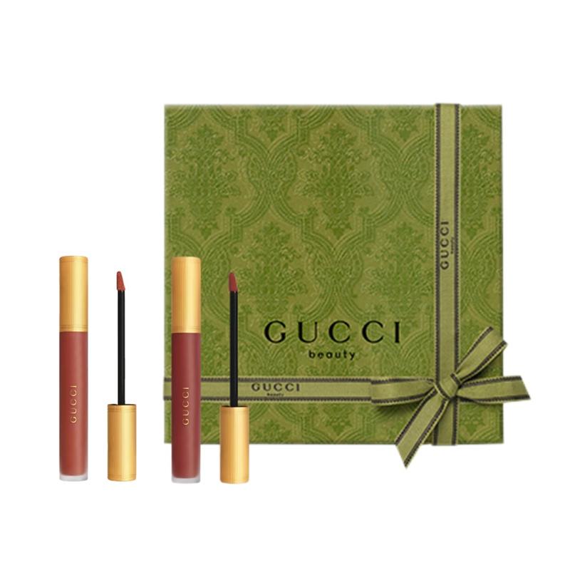 Gucci makeup set Colorful Cloud Mist Lip Glaze Velvet Matte Color 2 Two-piece set: Qingse Cloud Mist Lip Glaze #521 + Qingse Cloud Mist Lip Glaze #505