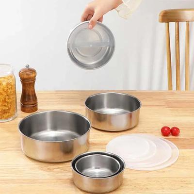 Edelstahl-Lunchbox mit Deckel, Großes Fassungsvermögen, Mikrowellenerhitzung, Küchen-Kühlschrank Frischhalte-Schüsselbox, 5 Stück/Set