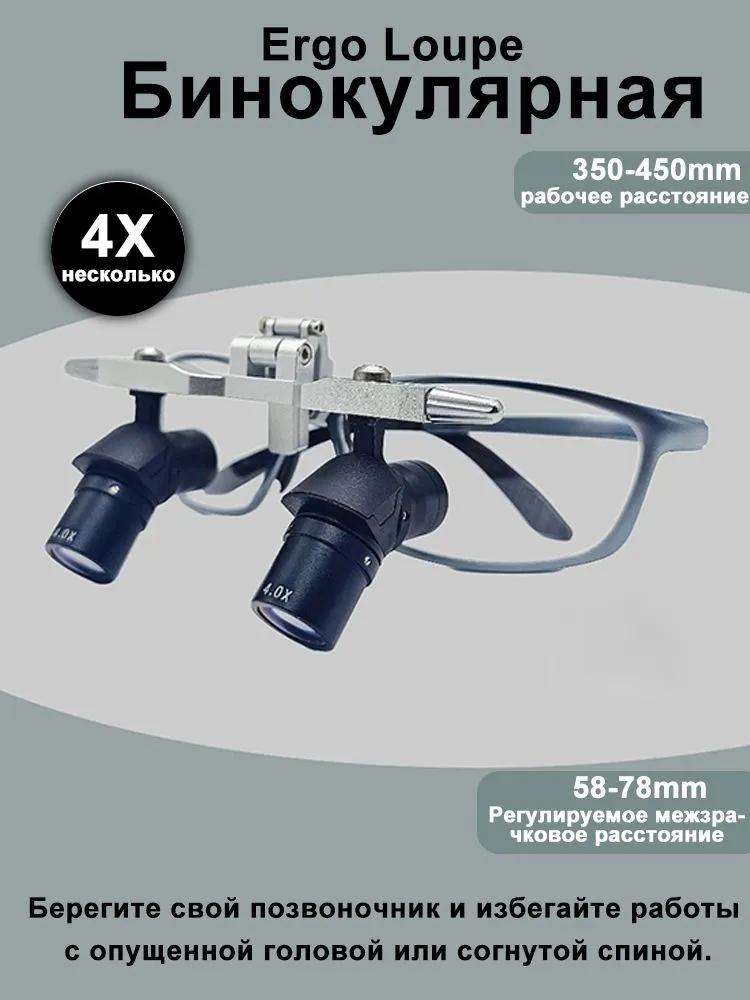 Binocular magnifying glass with 6-fold magnification, suitable for fine work, adjustable interpupillary distance.