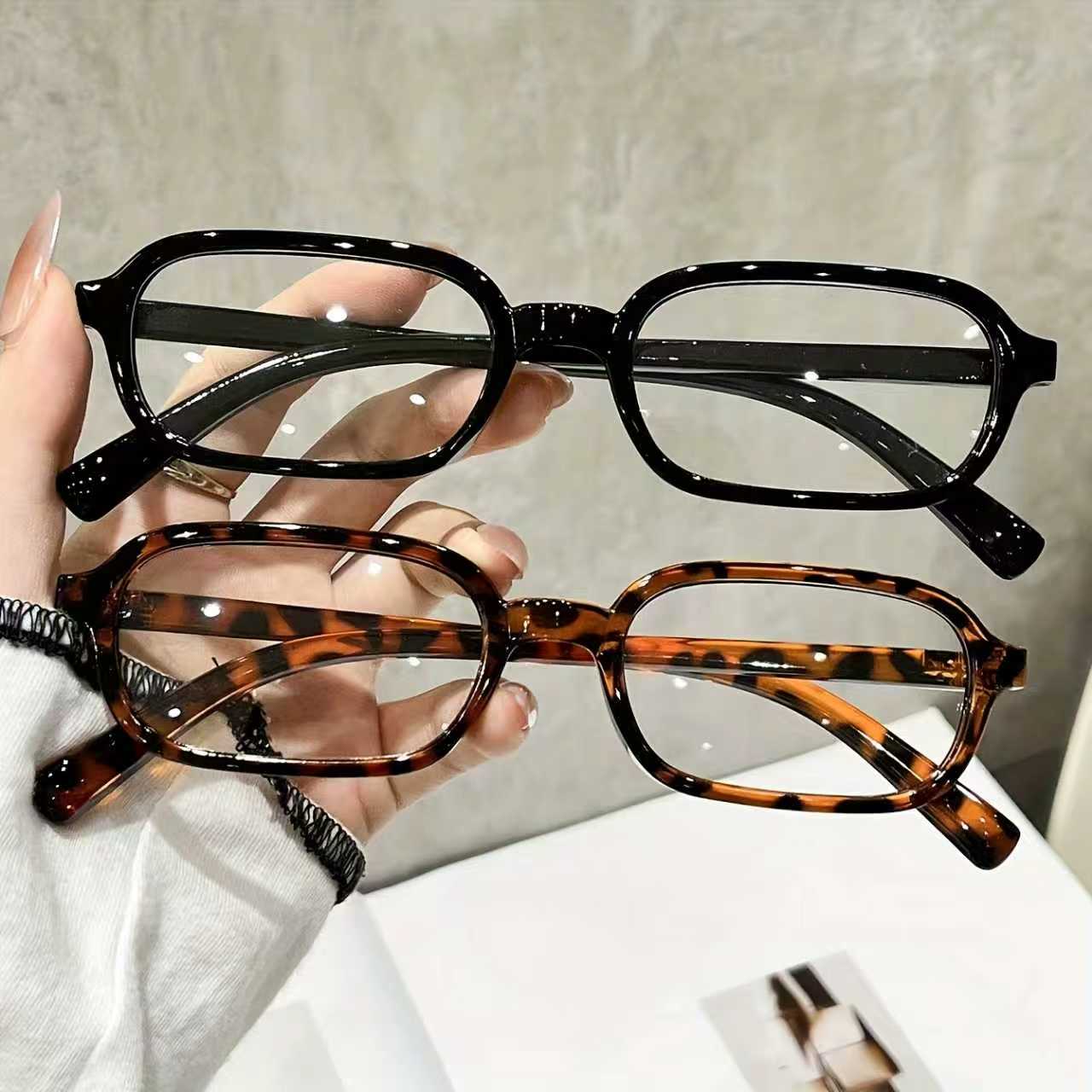 

2Pcs Simple and Stylish Square Frame Glasses, Black & Tortoiseshell Combination Frames, for Daily Wear and Reading