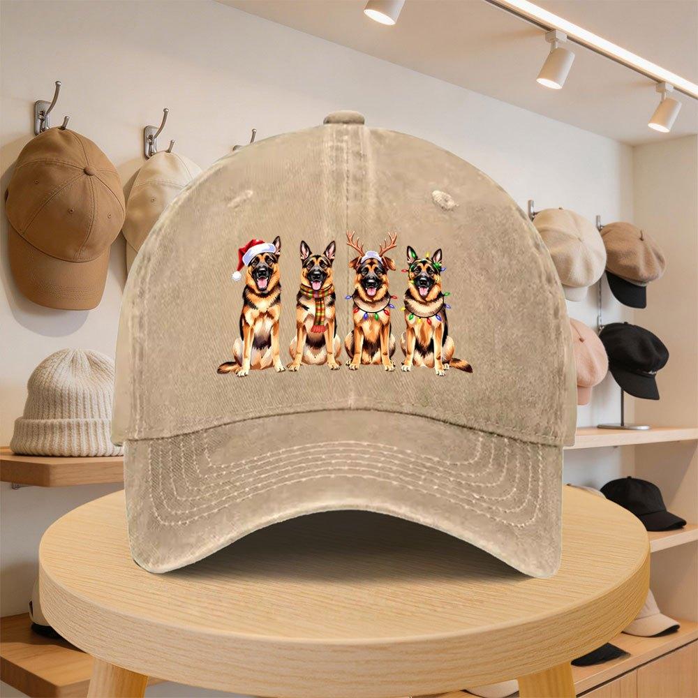 A MenS Baseball Cap Featuring a German Shepherd Design for Christmas Stylish And Casual Adjustable for Spring And Autumn Outi