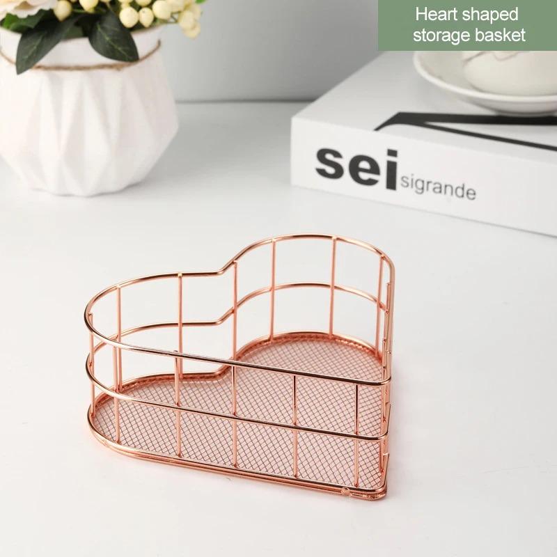Nordic Iron storage Basket jewelry organizer Gold Office Desktop Sundries Makeup Brushes Holder Table Cosmetics Organizer Rack