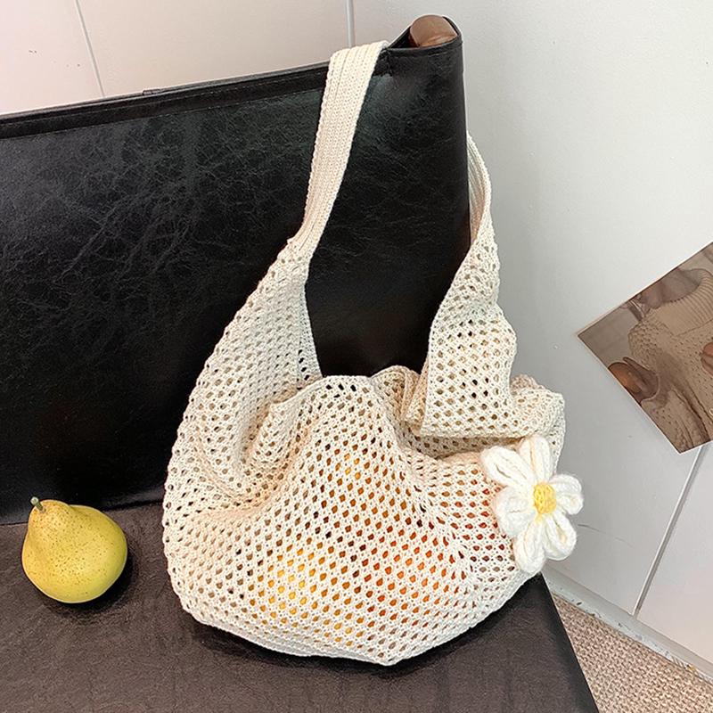 Trendy Hollow Out Weave Straw Bag Bohemian Beach Handbag Hollow Tote Bag Large Capacity Shopping Beach Bag