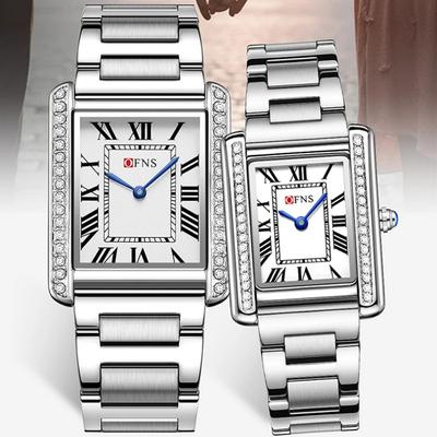 Vintage Diamond Quartz Watch Roman Scale Square Dial Waterproof Couple Fashion Quartz Men and Women's Watch