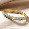 Stile Etnico Lusso Colore Oro Smalto Multicolor Fiore Zircone Bracciale rigido per Donna Fascino Sposa Bracciale a manetta Gioielli Bohemienne Regalo